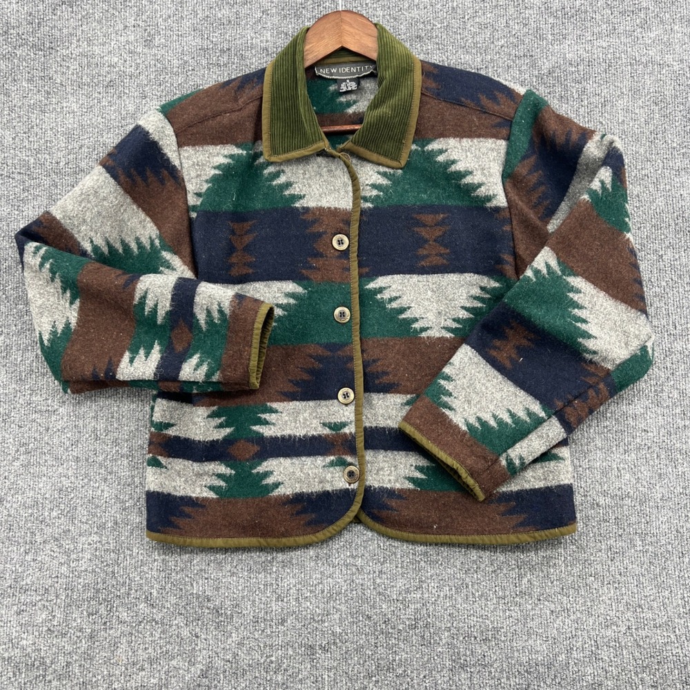 Vintage New Identity Wool Blend Jacket Women S 90s Aztec Southwestern Corduroy
